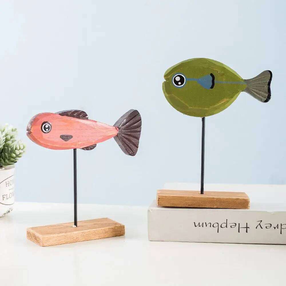 Colorful Wooden Statue Nordic Style Fish Sculpture Ornaments Creative Living Bedroom Dining Room Home Decoration Gifts Y260202