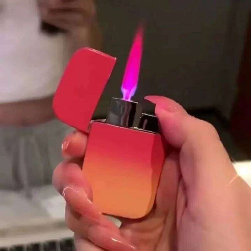 HOT Creative Gradient Windproof Pink Flame Butane Gas Lighter Metal Mini Ultra Thin Funny Lighters Smoking Gifts For Girlfriend W260202