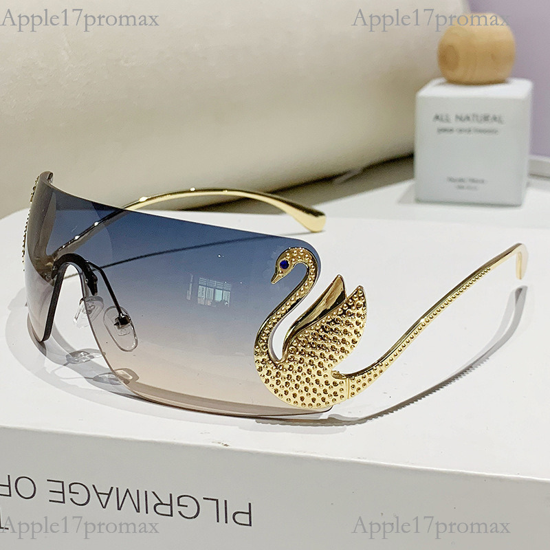 Luxury Brand Designer's 2026 New Model Of Frameless Integrated Ladies' Sunglasses With Unique Diamond-embedded Swan Leg Design, Street Style