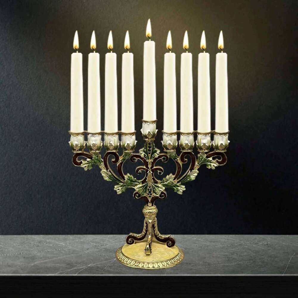 Hanukkah Menorah Stands Taper 9 Branches Candle Holder for Mantel Anniversary Living Room Fireplace Decor Y260131