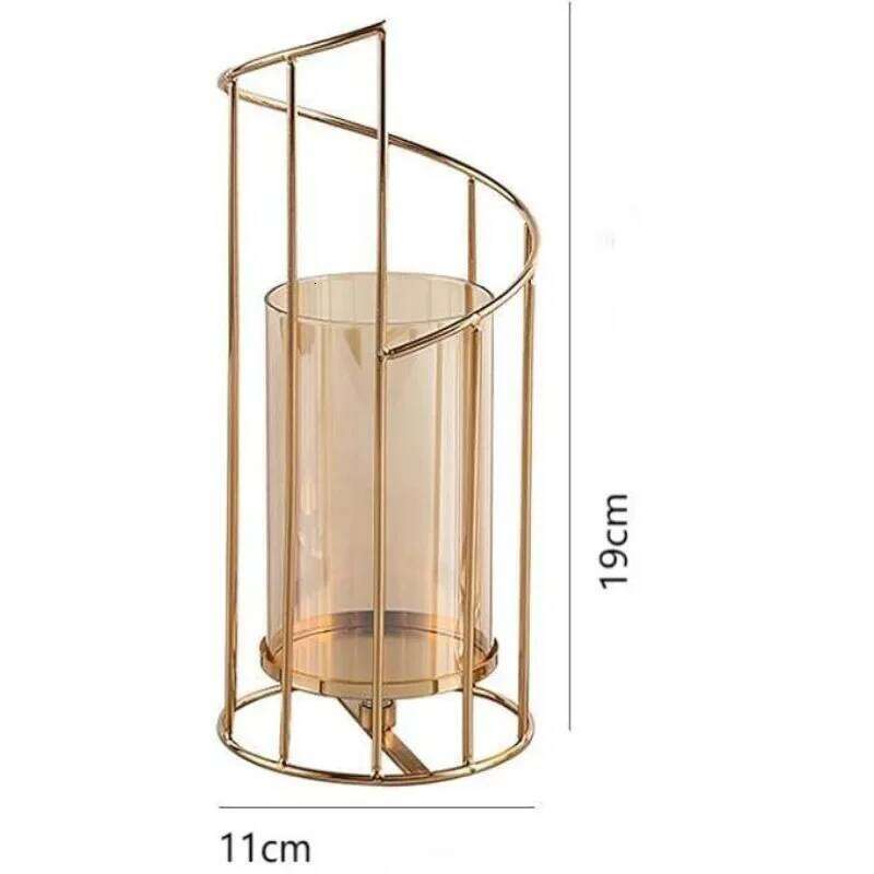 European Style Metal Candlestick Glass and Iron Flower Accessories Storage Bottle Romantic Wedding Birthday Dinner Decoration Y260131