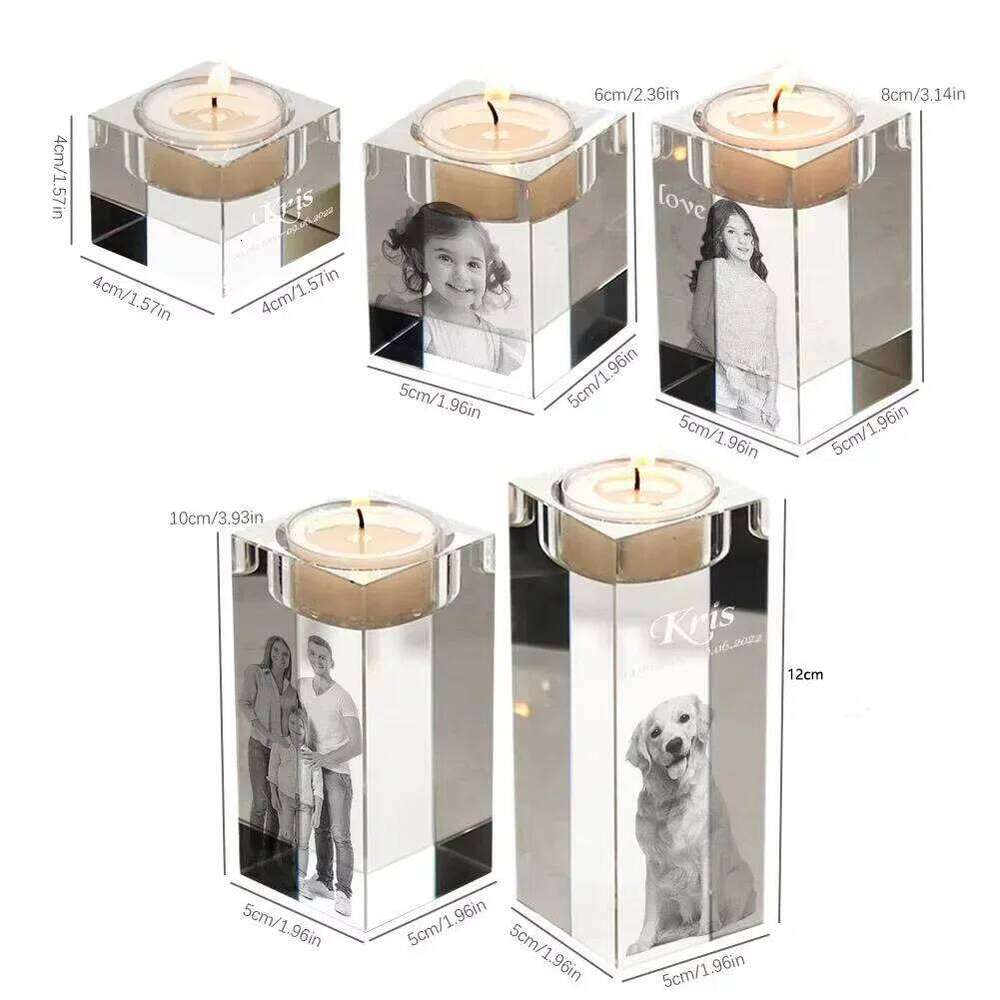 2D Custom Personalized Candle Holder Engraved Clear Crystal Candlestick with Picture Text Home Decor Birthday Christmas Gifts Y260131