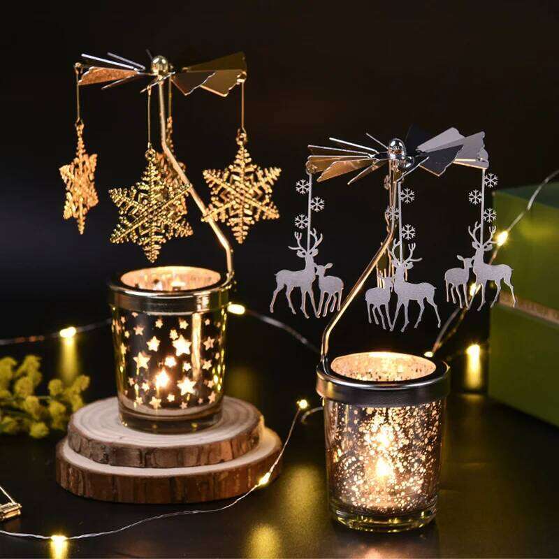 Rotating Stick Holder Gold Candlestick Home Decoration Romantic Valentine's Gift Party Room Decor Carousel Candle Stand Y260131