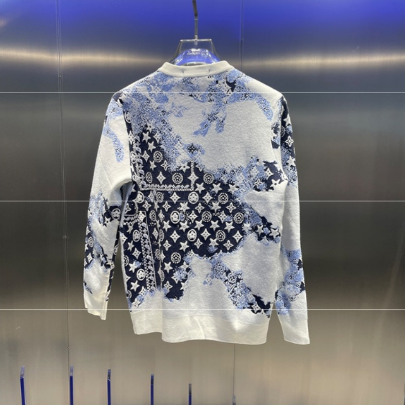 2026 New Design Jacquard Gradient Casual Sweater Men's Fashion Trend Warm Round Neck Knitted Sweater Black Blue