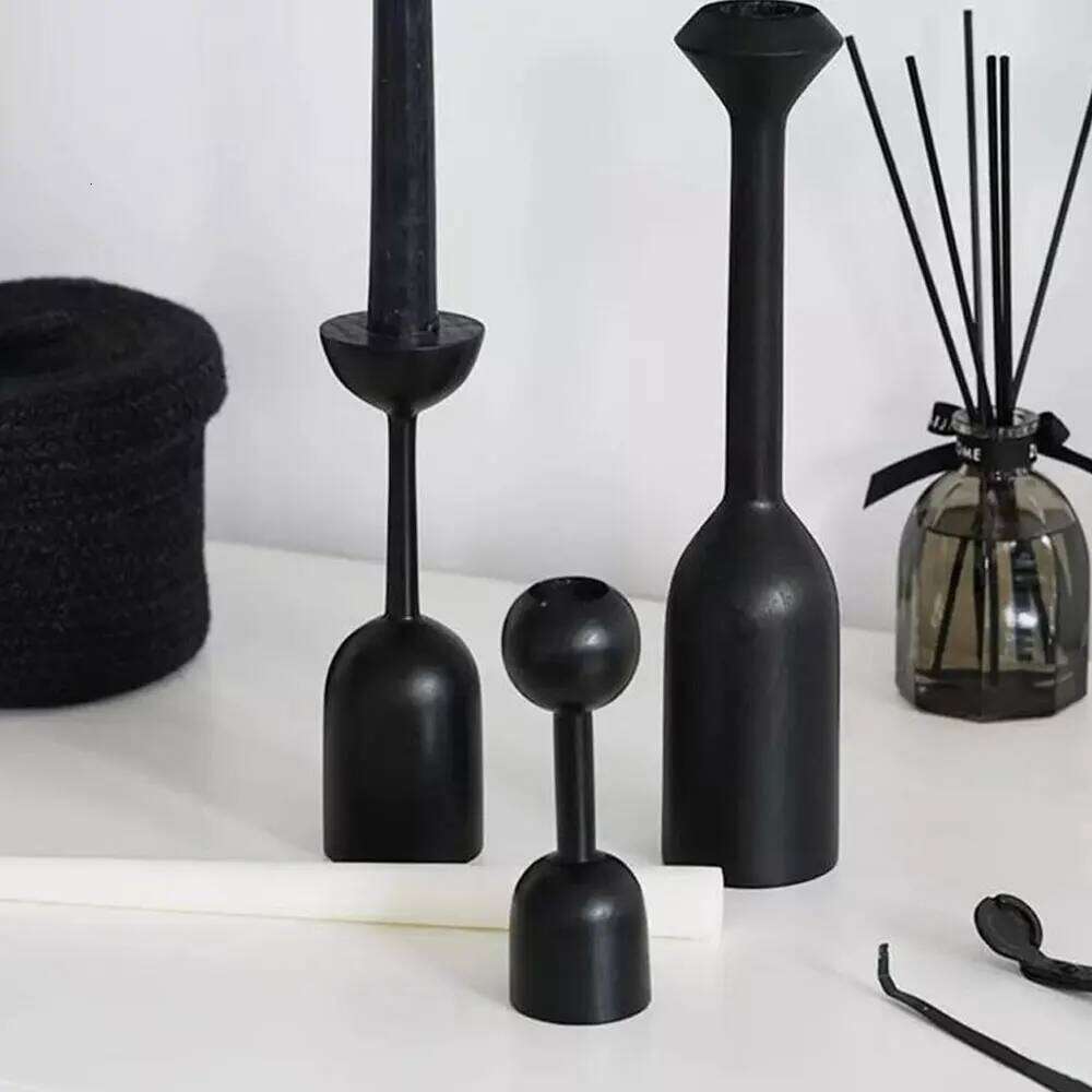 Black Wooden Minimalist Candle Holder Home Decor Wedding Decoration Accessories Candlesticks For Candelabro Centerpiece Vintage Y260131