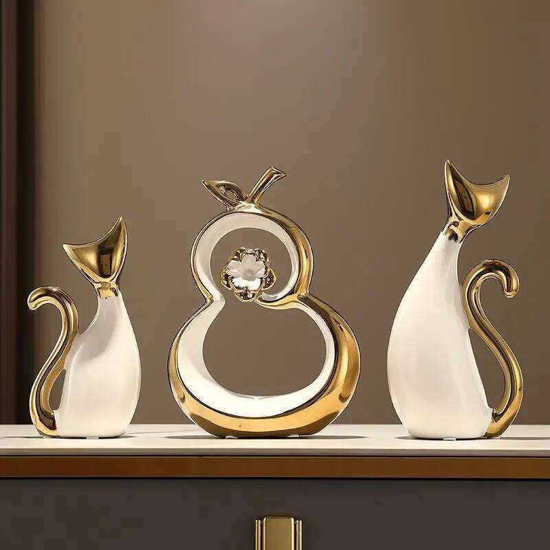 Modern Luxury Ceramic Cat Ornaments Office Store Cafe Sculpture Crafts Home Livingroom Porch Table Figurines Decoration Y260202