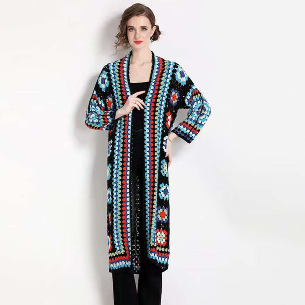 Womens cardigan wool sweater hand crocheted beach jacket loose and irregular tassel shirt tie mixed color solid color crochet jacket 240827