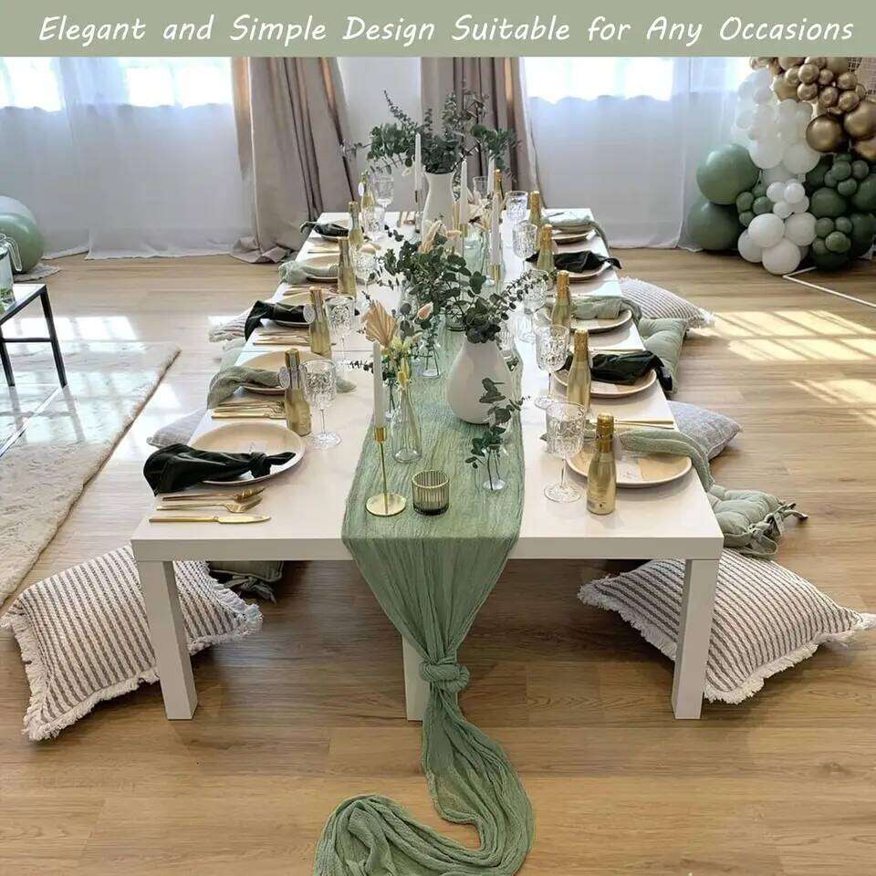 10Pcs CheeseCloth Table Runner, 40x270cm Boho Gauze Fabric Rustic Sheer TableRunner for Wedding Bridal Shower Party Banquet 26W0202