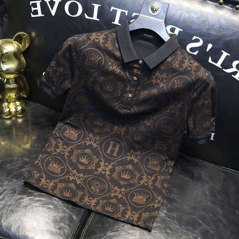T Shirt For Men Graphic Top Rock Polo Shirts Black Print Man With Collar Tee High Quality Luxury