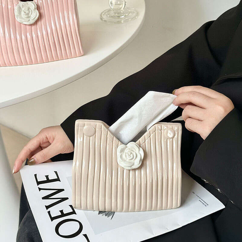 Style Cream Camellia Living Room High-End Light Luxury High-Grade Coffee Table Creative Ornament Drawer Household Tissue Box