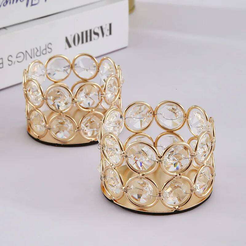 Golden Holder European Crystal Stand Creative Dinner Candle Cup Y260131
