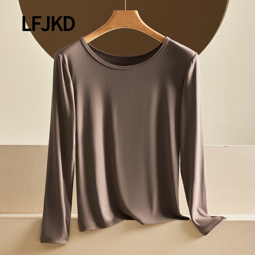 H2624 Women's Round Neck Base Layer Top for Autumn/Winter, Thin, Slim Fit, Warm, Can Be Layered Over T-Shirts, Plus Size, Moisture-Wicking and Br