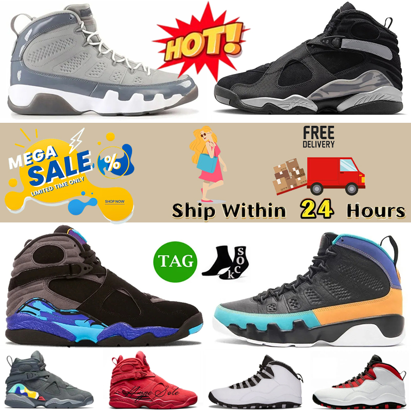 8s 8 Mens Basketball Shoes 9 9s Aqua Chrome South Beach Black Cool Grey Playoff Take Flight Trophy Black Samurai Raid Gunsmoke 10 10s Men Trainer Sneakers Sports