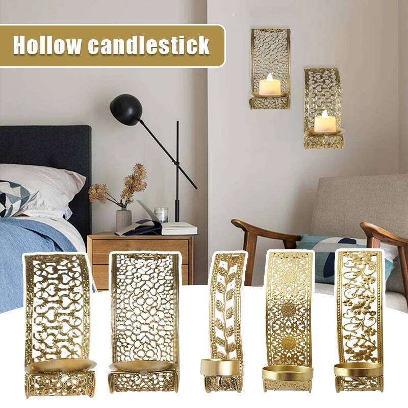 2pcs Hollow Out Home Decoration Holders Aromatherapy Rack Arab Metal Craft Wall Candlestick Holder Candle Stand Y260131