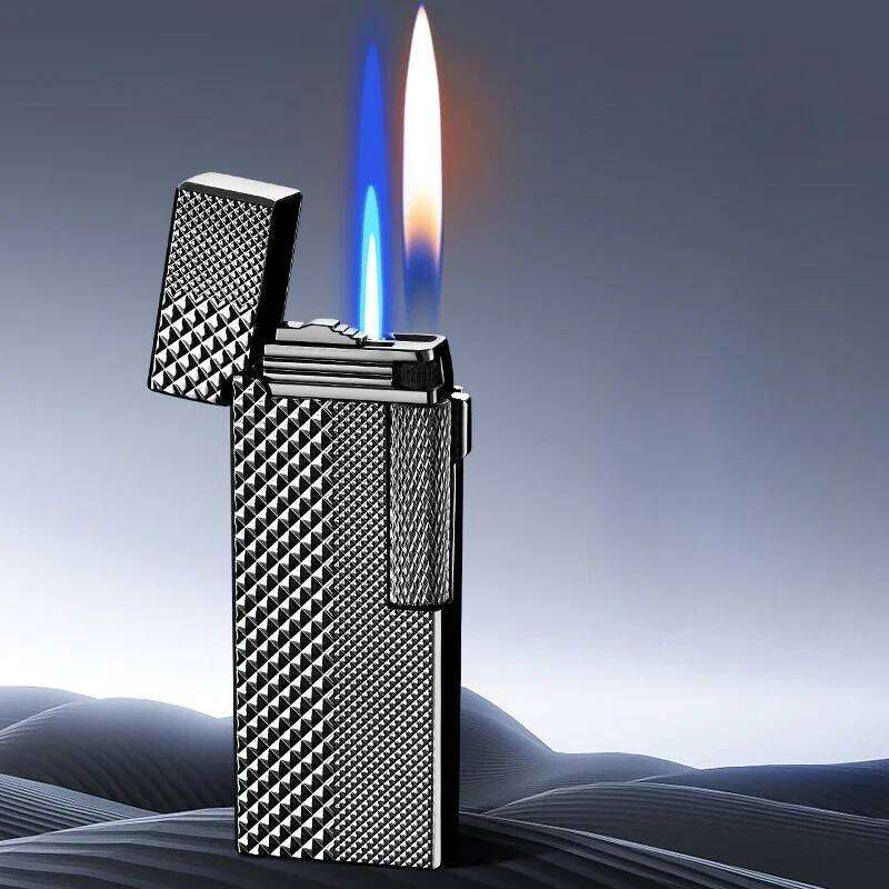 Creative Narrow Version Ultra-thin Gas Dual Flame Switch, Grinding Wheel Ignition Lighter, Metal, Men's Gadgets W260202