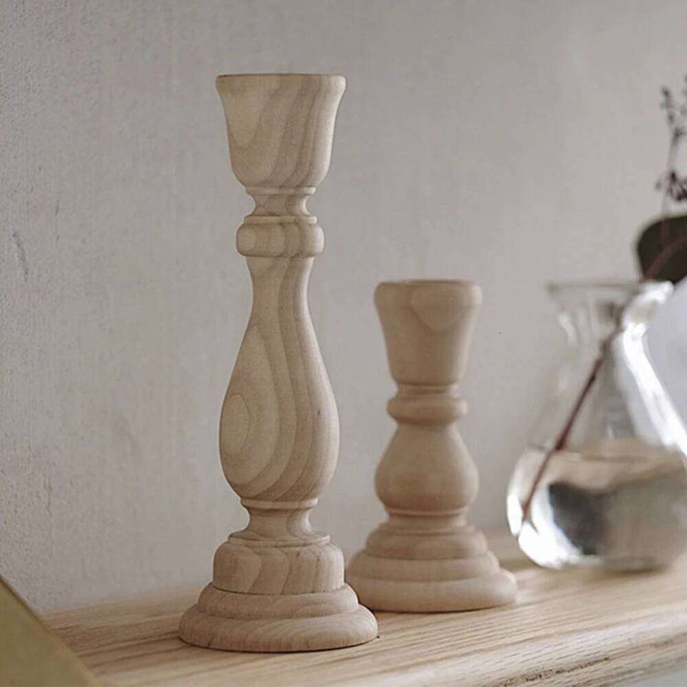 Wooden Candlesticks Unfinished DIY Classic Craft Candle Holders for Paint or Living Room Home Wedding Holiday Decorations Y260131