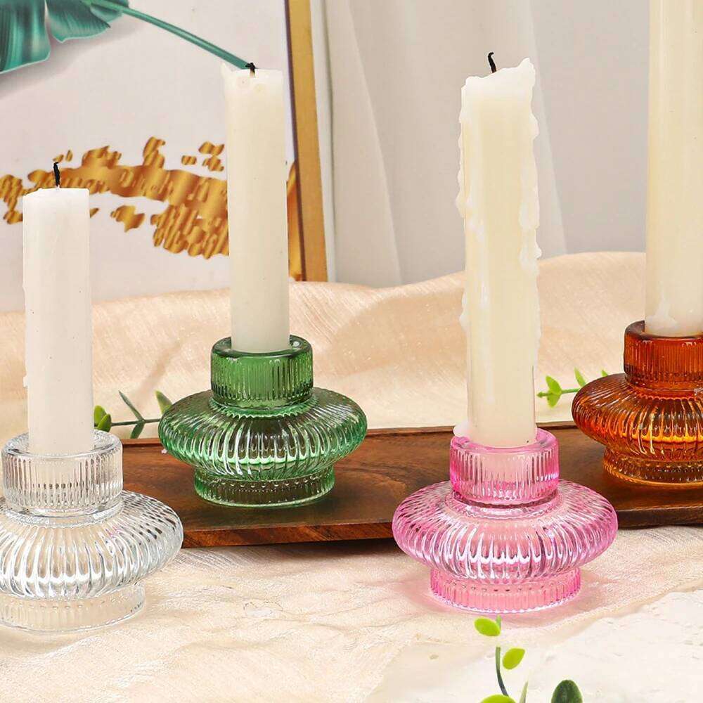 Colorful European Vertical Pattern Candle Holder Lantern Candlesticks Home Decor Wedding Party Table Centerpiece Decoration Y260131