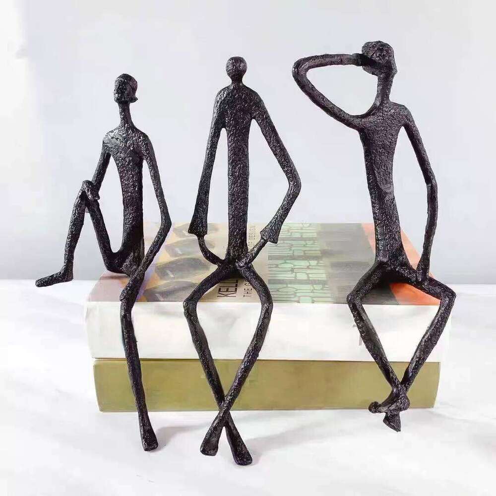 Modern Abstract Thin Metal Figure Sculpture Set, Sitting Thinker Figurine, Vintage Iron Art Statue for Home Office Desktop Decor Y260202