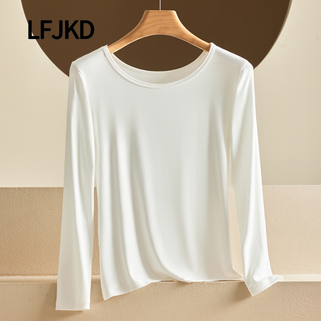 H2624 Women's Round Neck Base Layer Top for Autumn/Winter, Thin, Slim Fit, Warm, Can Be Layered Over T-Shirts, Plus Size, Moisture-Wicking and Br