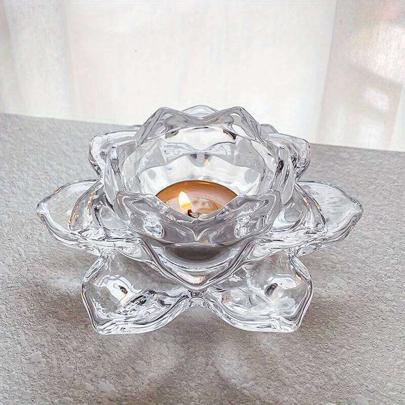 1PC Chinese Style Lotus Crystal Glass Holder Romantic Candlelight Dinner Base Bar Transparent and Minimalist Candle Cup Y260131