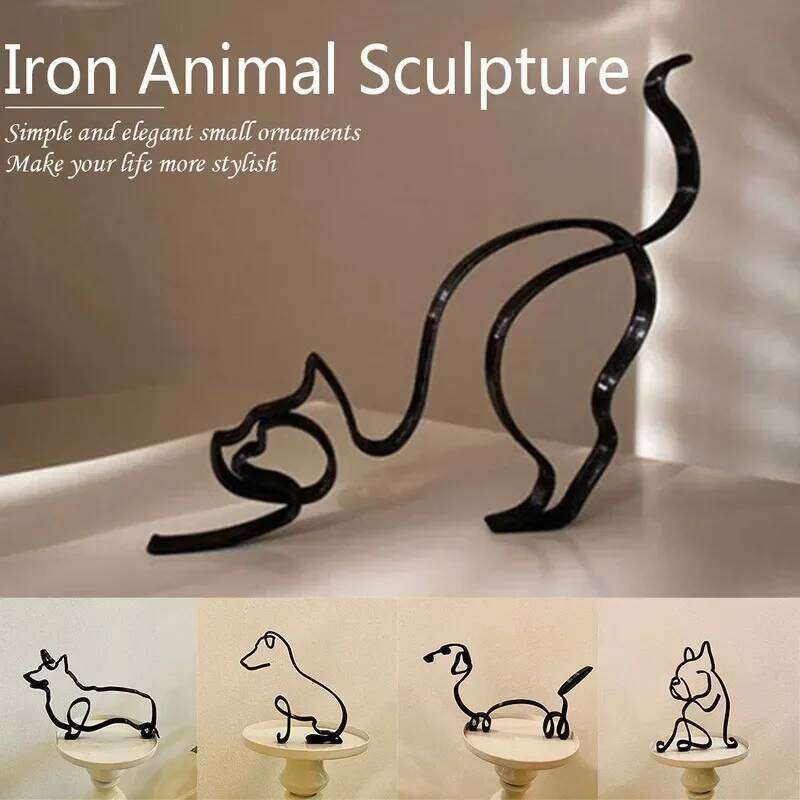 Dog Cat Minimalist Art Sculpture Gift Metal Decor Modern Home Office Accessories Animal Shape Ornament Dropshipping Y260202