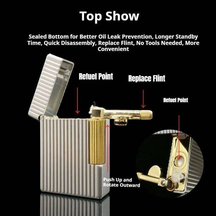 New ST30 Vertical Pearl Chrome Oil Stylish Side Sliding Cigarette Lighter, Classic Series Style Men's Gift W260202