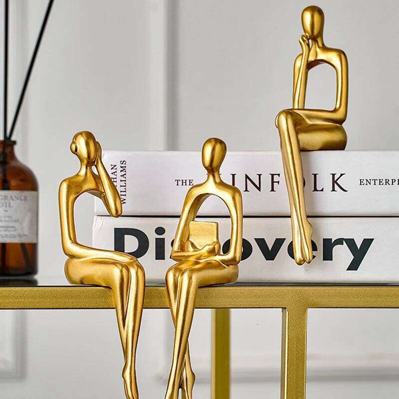 Thinker Figure Sculpture Small Ornaments Resin Home Gold Abstract Statue Office Decor Y260202
