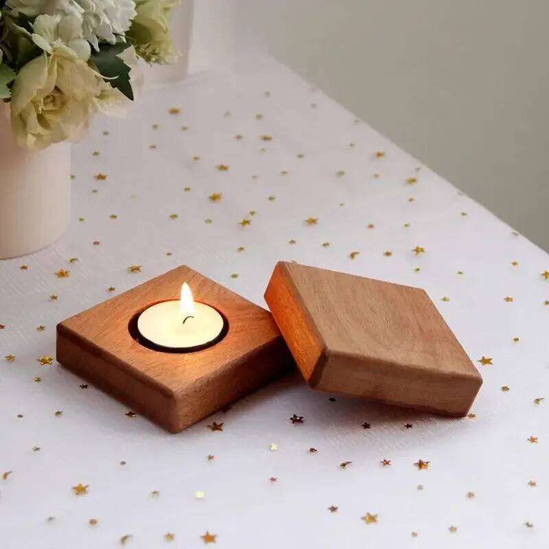 Nordic Style Wooden Candlestick Home Table Decoration Square Wood Chip Tealight Candle Holder Bar Party Ornaments Y260131