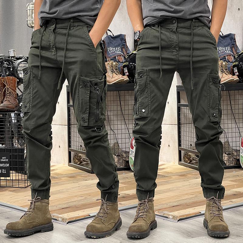Spring and Autumn American workwear pants for men straight leg functional outdoor tactical casual pants for men leg tied pants for men 240909