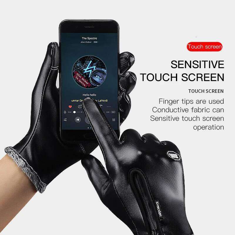 Kyncilor Men's Winter Cycling Black Velvet Men Touch Screen For Sports Thermal Climbing Leather Gloves XJ260202