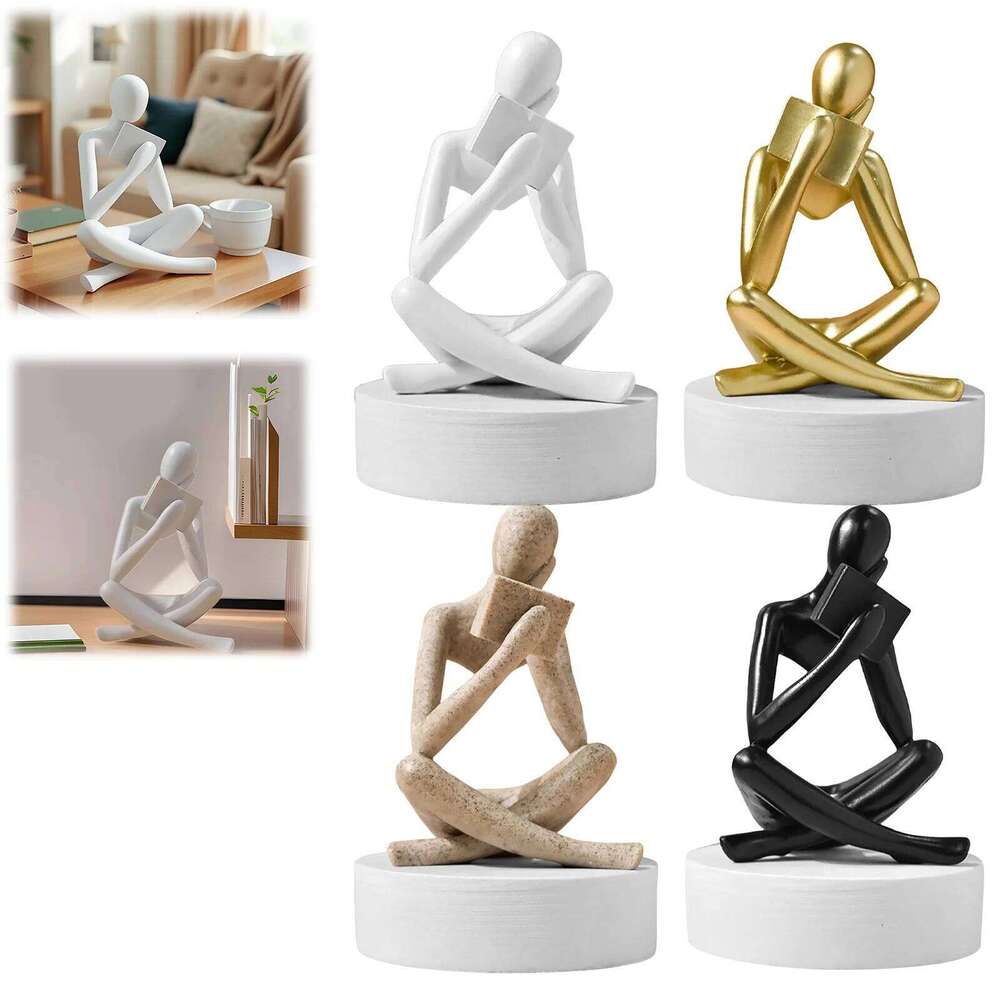 Thinker Reading Statues For Home Modern Shelf Abstract Sculptures Bookshelf Decor Resin Christmas Ornament Snowflake Y260202