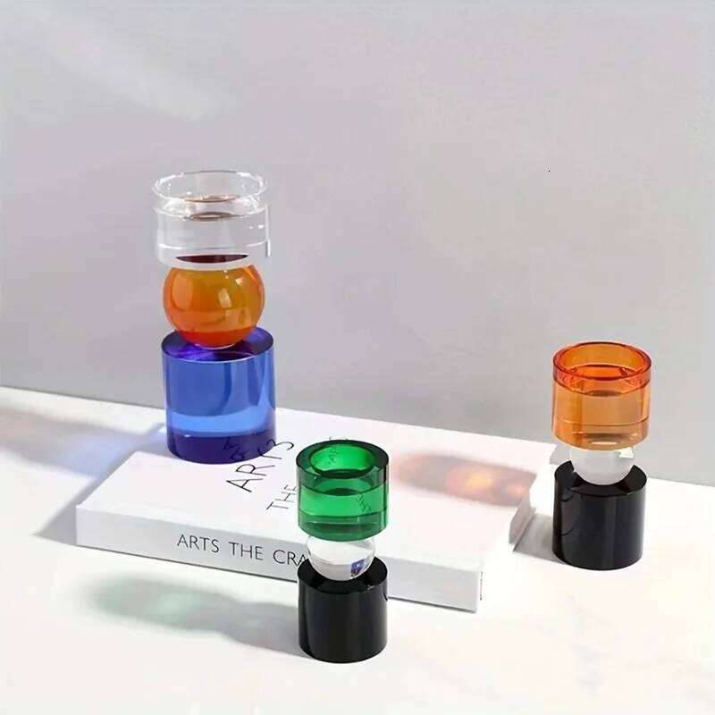 Creative and Simple Home Crystal Colorful Candlestick Ornaments Sales Department Living Room Geometric Shape Candlelight Dinner Y260131