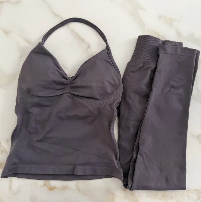 Dfynes Gym Set Women 2 Piece Strappy Yoga Bra High Waist Workout Scrunch Shorts Sports Suit Fitness Clothes Seamless Yoga Set Backless Tops Outft