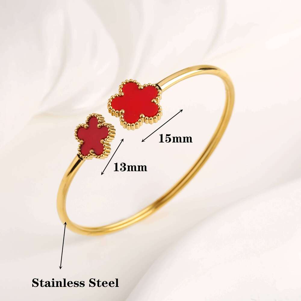 Gold-Plated Stainless Steel Five-Leaf Flower Open Bangle Luxury For Woman Girl Party Lucky Jewelry Accessories Daily Wear Clover H260202