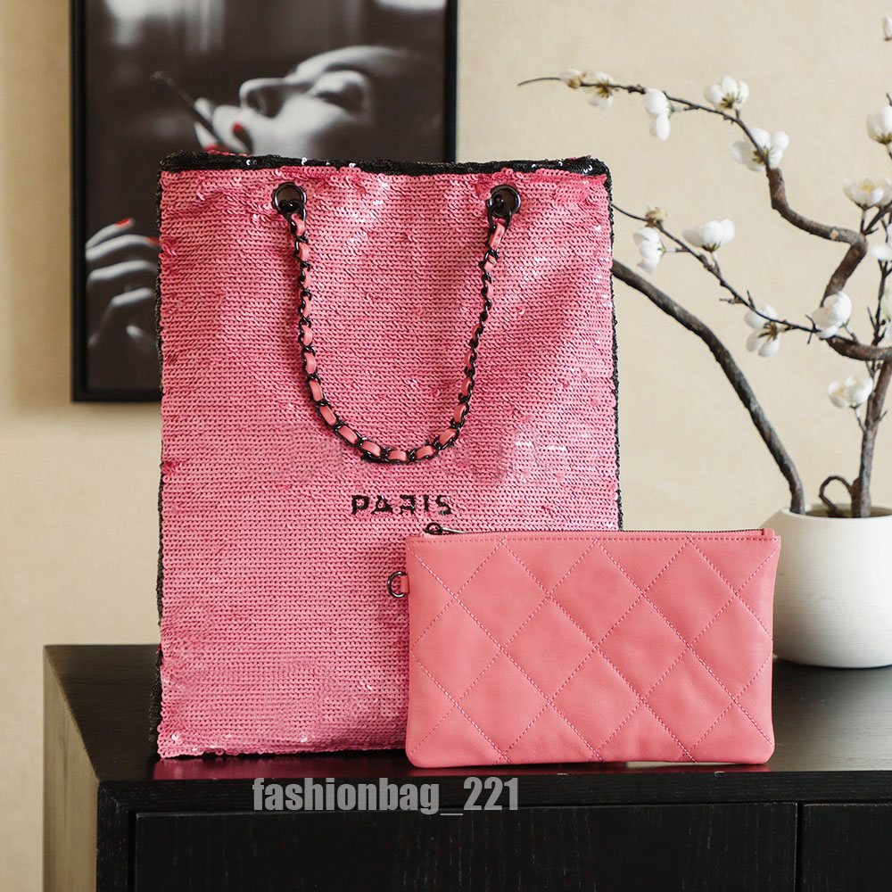 Designer Bag Trendy Sequin Paris Tote Bag for Lady Luxury Quilted Pouch Set High End Shinny Shoulder Bag Vacation Street Wear Shopping Bag