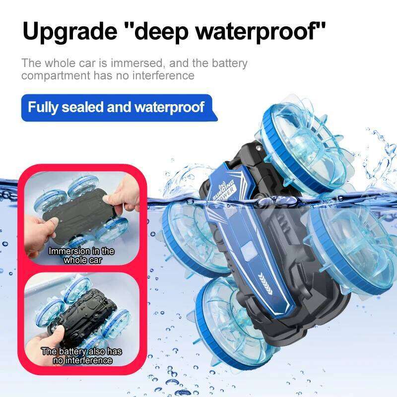 Amphibious RC waterproof stunt car double side flip drift drive 360 rotation rc cars Kids toy For Outdoor Swimming Pool Y260131