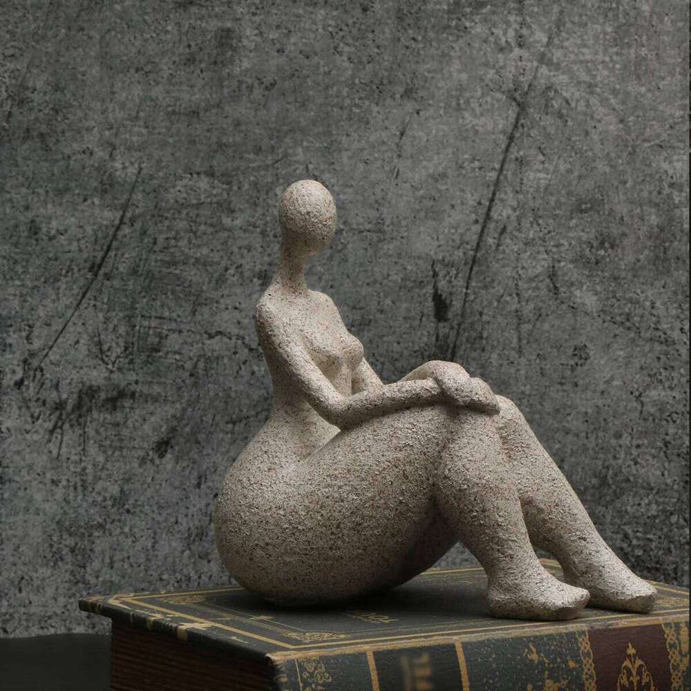 1pc, Resin Chubby Woman Statue Handmade Sandstone Abstract Art Home Living Room Office Cabinet Tabletop Entryway Dec Y260202