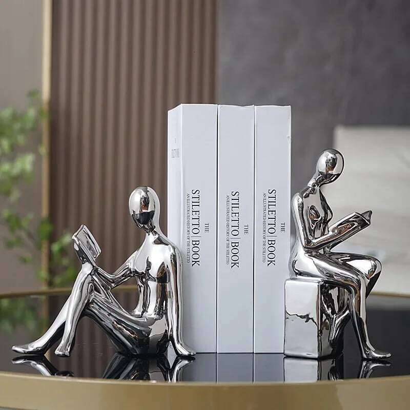 Modern 1Set/2Pcs Ceramic Girl Figure Book BlockBook Shelf Stopper Holder Bookend Home Desktop Study Room Ornament Sculpture Y260202