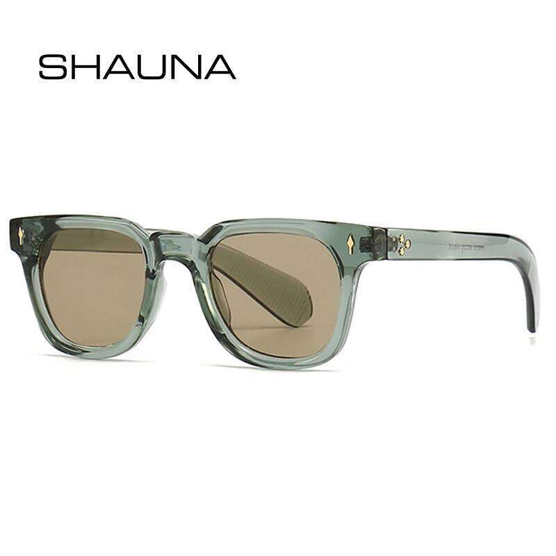 SHAUNA Retro Square Men Rivets Sunglasses Shades UV400 Fashion Women Green Sun Glasses H260202