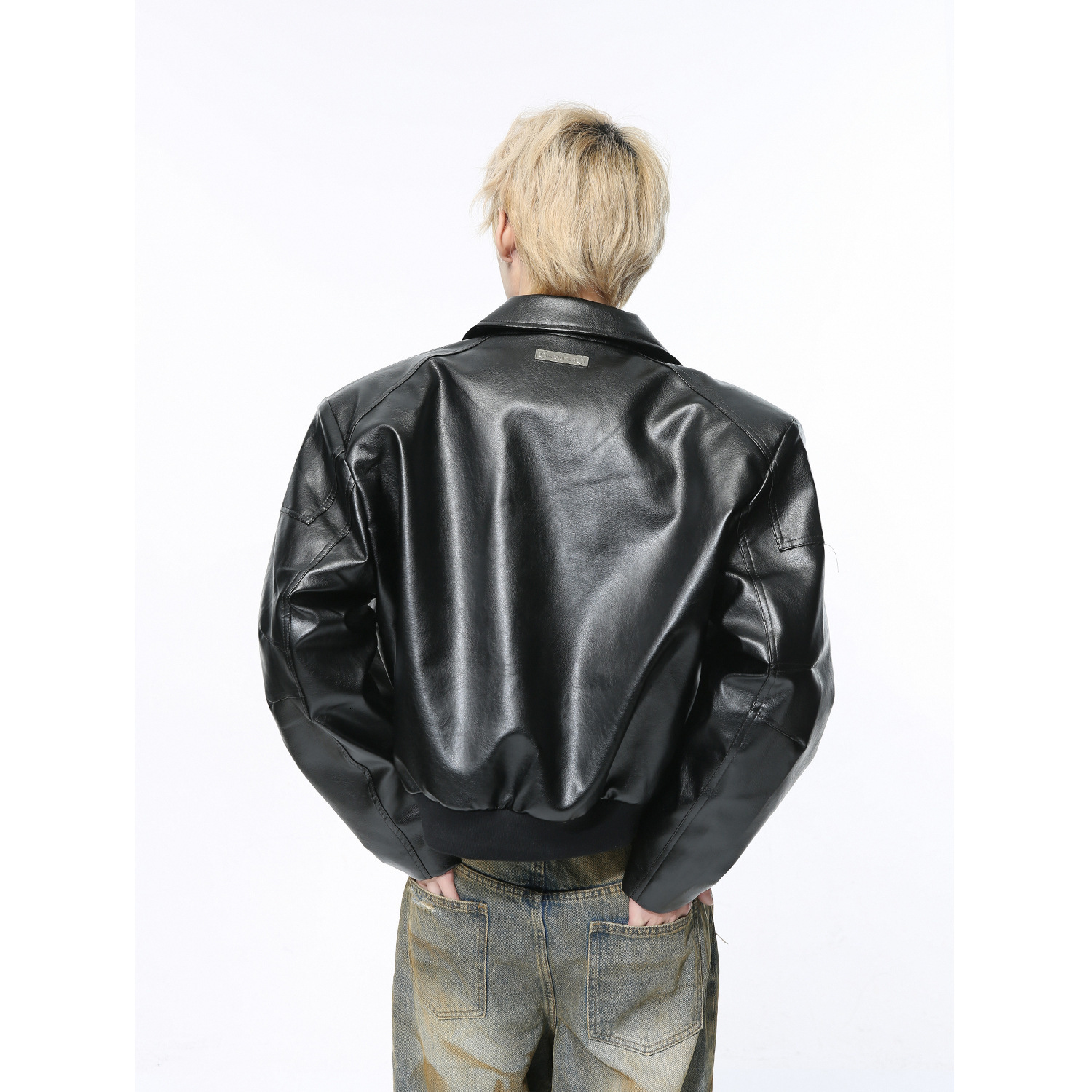 American Vintage Zipper Short Red PU Leather Jacket For Men High Street Casual Lapel Loose Oversized Coat Male 12C1776 241122