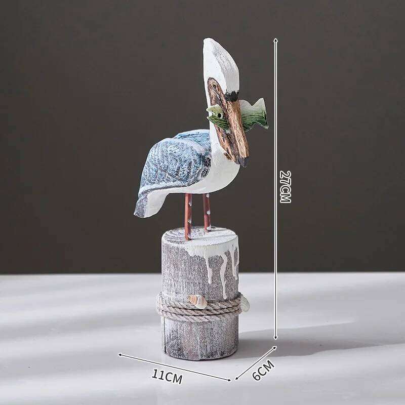 Wooden Seagull Nautical Beach Figurine Ornaments Mediterranean Style Handicrafts Decoration for Bedroom Living Room Garden Y260202