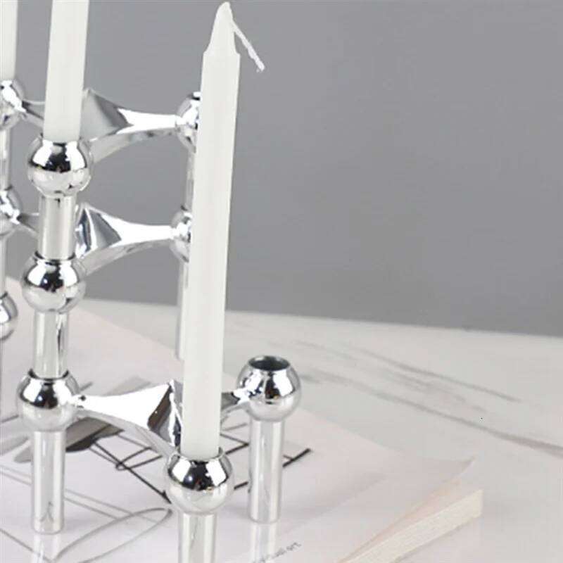 A27F-Nordic Molecular Structure Candlestick Centerpieces Decorative Candlesticks Silver Y260131