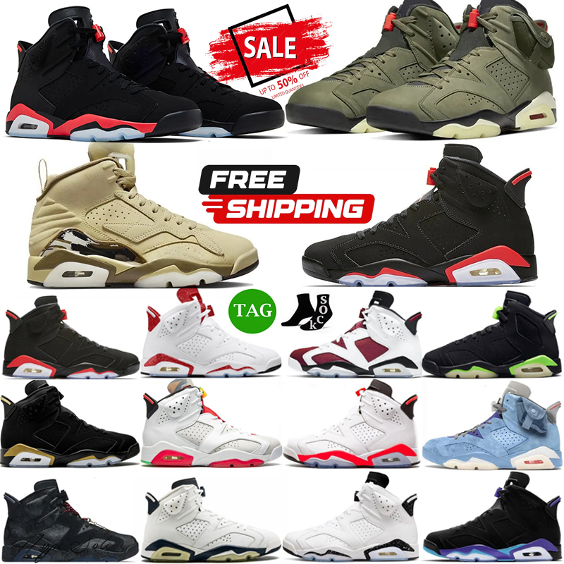 2026 Designer 6 Carmine Sports Shoes Trainers Mans 6S TS Tinker UNC White Hare Outdoor Basketball Shoe Grape Aqua Blue Chrome Oreo Pine Green Black Infrared