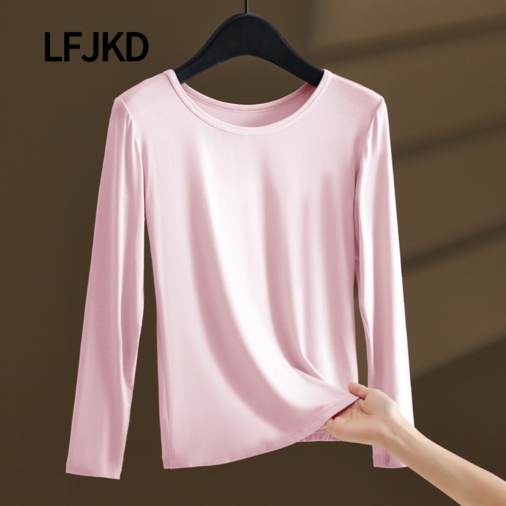 H2624 Women's Round Neck Base Layer Top for Autumn/Winter, Thin, Slim Fit, Warm, Can Be Layered Over T-Shirts, Plus Size, Moisture-Wicking and Br
