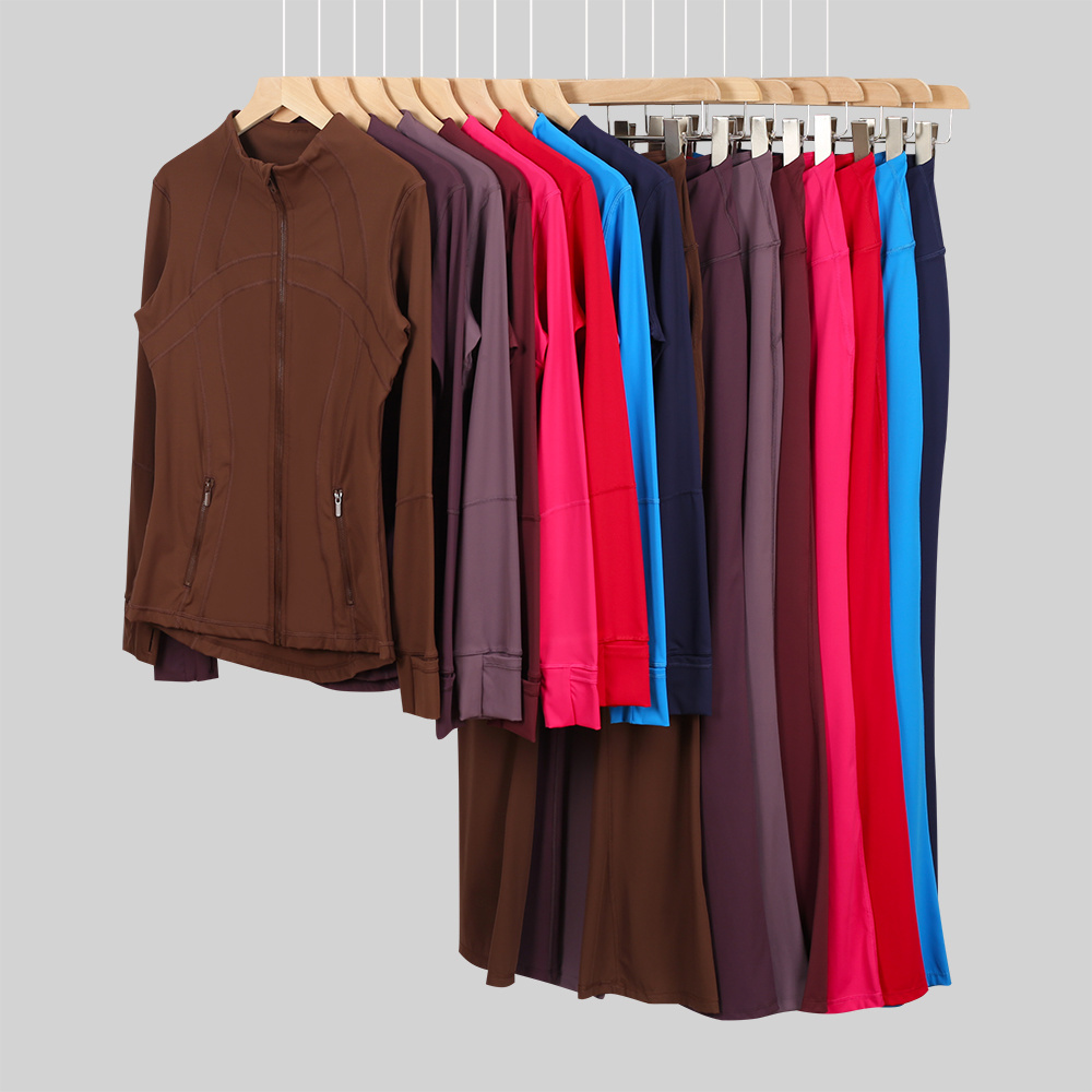 TOP 1 Women's Yoga Outfit short set version Black and Gold Jacket Nude Solid Color Long Sleeves Jacket Shaping Waist Fitness Sportswear