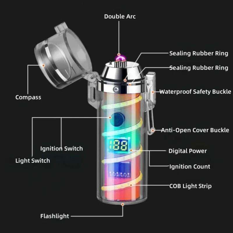 Waterproof Windproof Dual Arc Electric Lighters Multifunction Plasma USB Rechargeable Lighter High-Bright Dream Atmosphere Light W260202