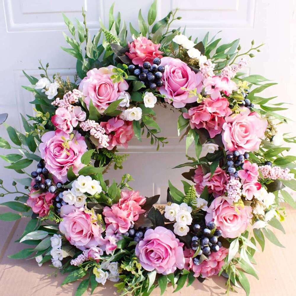 Simulated 56cm Spring Floral Artificial Ornaments Rattan Loop Decor Front Door Wreath Farmhouse Wedding Wall 26Y0202