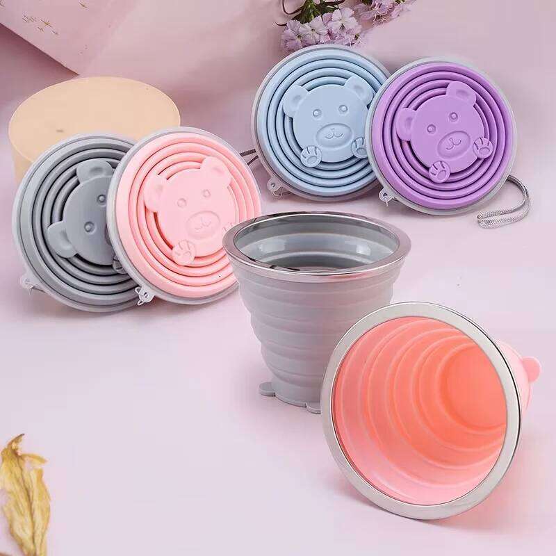 FAIS DU Silicone Folding Cup 200ml Food Grade Water Cups Portable Drinking Mug with Lids For Travel Camping Reusable Drinkware Z260202