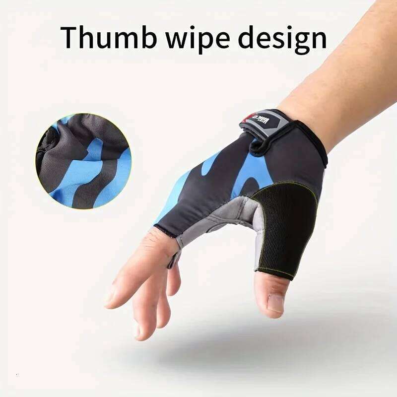 1 Pair Road Bike Riding Half-Finger Gloves Breathable High-Elasticity, Knit Fabric for Outdoor Sports, Cycling, Travel, Hiking XJ260202