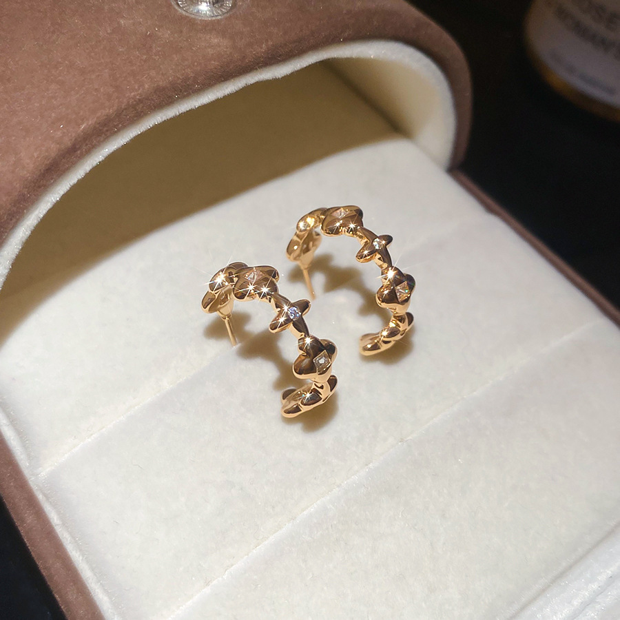 Silver Needle Zircon Flower Star C-shaped Casual Fashion Simple Elegant Versatile Earrings Light Luxury Niche Ear Jewelry - view 6